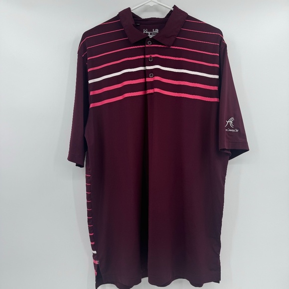 Under Armour Polo Shirt Men Large Maroon Loose Fit Heatgear Performance Golf - Picture 1 of 9